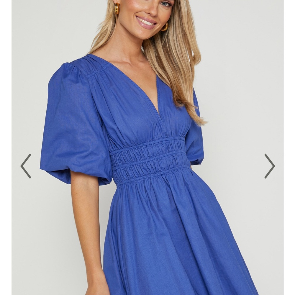 Sold Out Francesca V Neck Puff Sleeve Minidress in Cornflower Blue